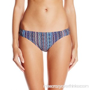 Jessica Simpson Women's Dusty Road Denim-Inspired Side Shirred Hipster Bikini Bottom Peri Multi B01MDK8Y2K